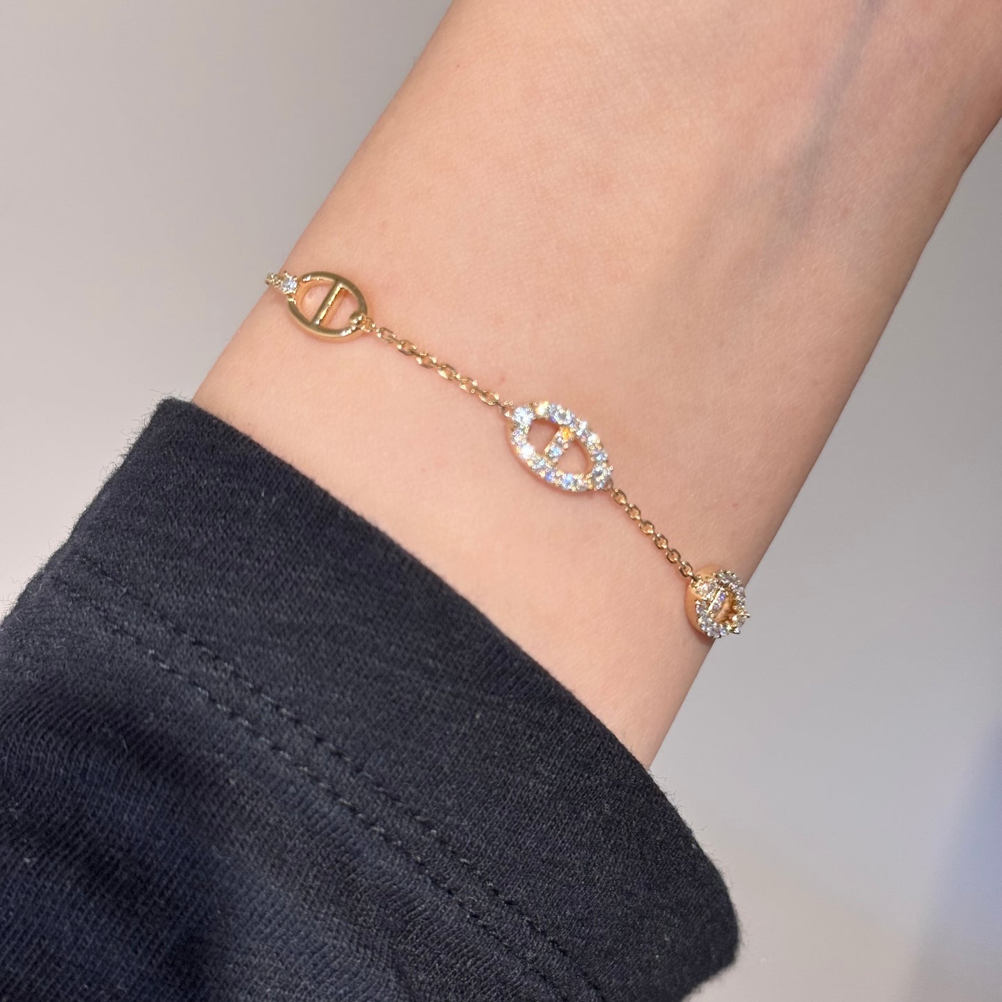 14K Solid Gold Spark Link Bracelet猪鼻子