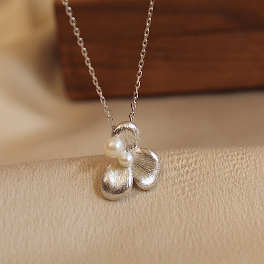 Silk-Drawn Petals Pearl Necklace, Silver Version
