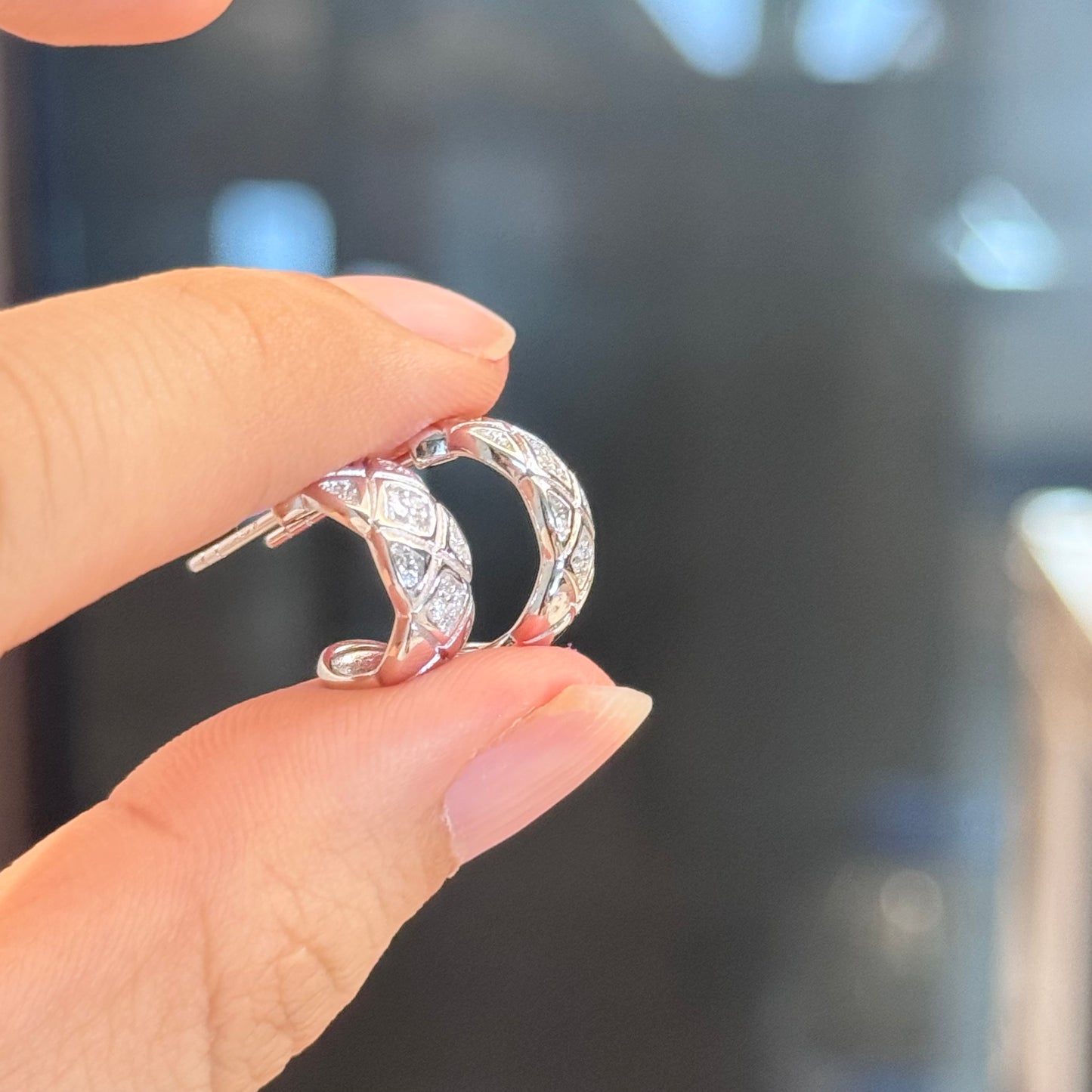 Plaid Moissanite C-Shape Earrings