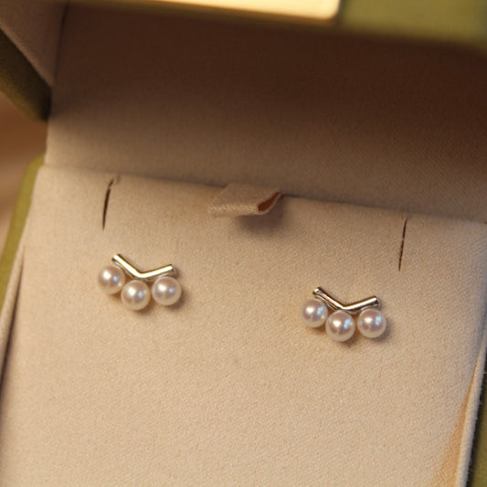 14K Solid White Gold Natural Pearl Earrings