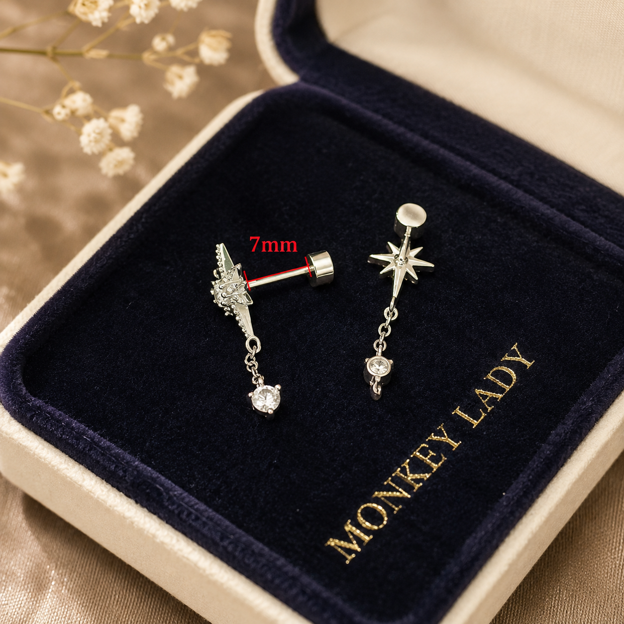 Small Compass Star Moissanite Earrings