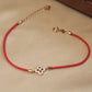14K Solid Rose Gold Double-Sided Clover Red Bracelet