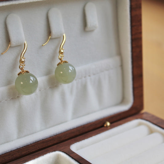 Quality Natural Light Green Jade Earrings, 12mm