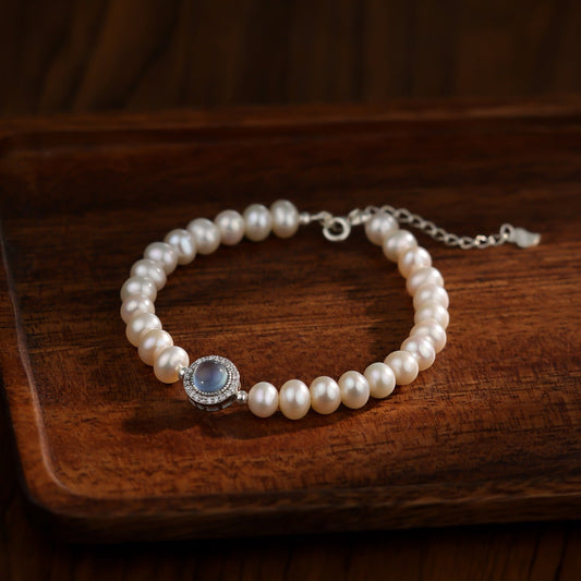 Aquamarine High-Quality Natural Pearl Bracelet