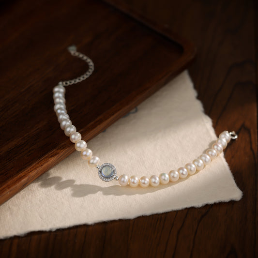 Aquamarine High-Quality Natural Pearl Bracelet