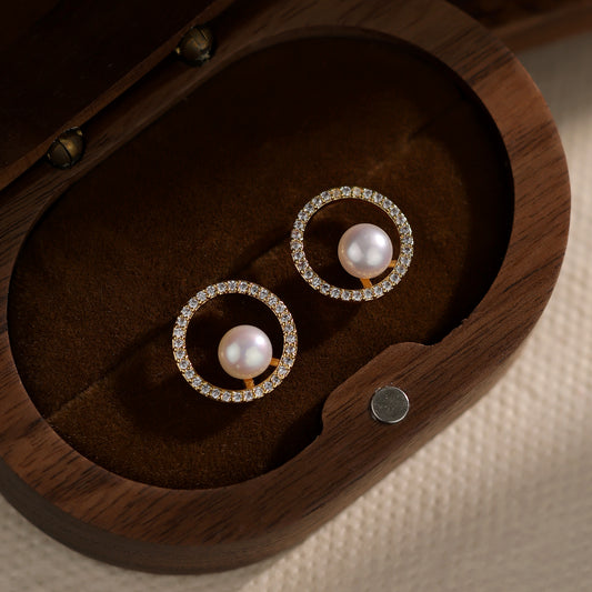 Circle Pearl Stud Earrings