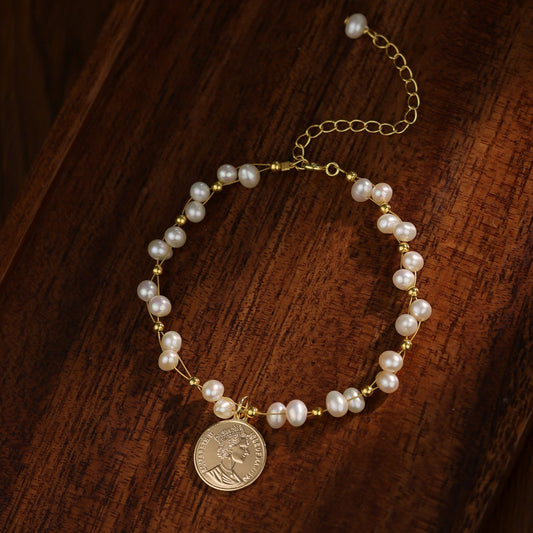 Gold Coin Natural Pearl Bracelet