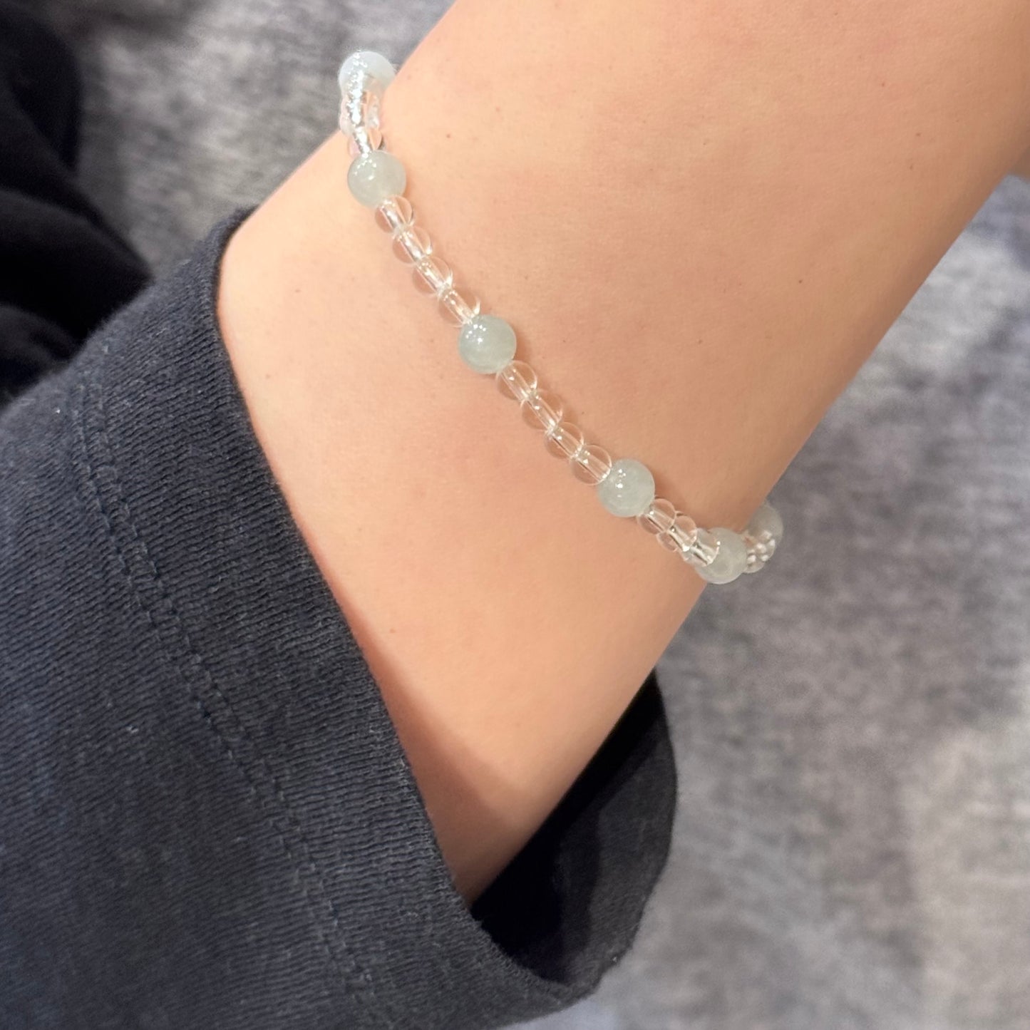Natural Jadeite & Clear Crystal Bracelet