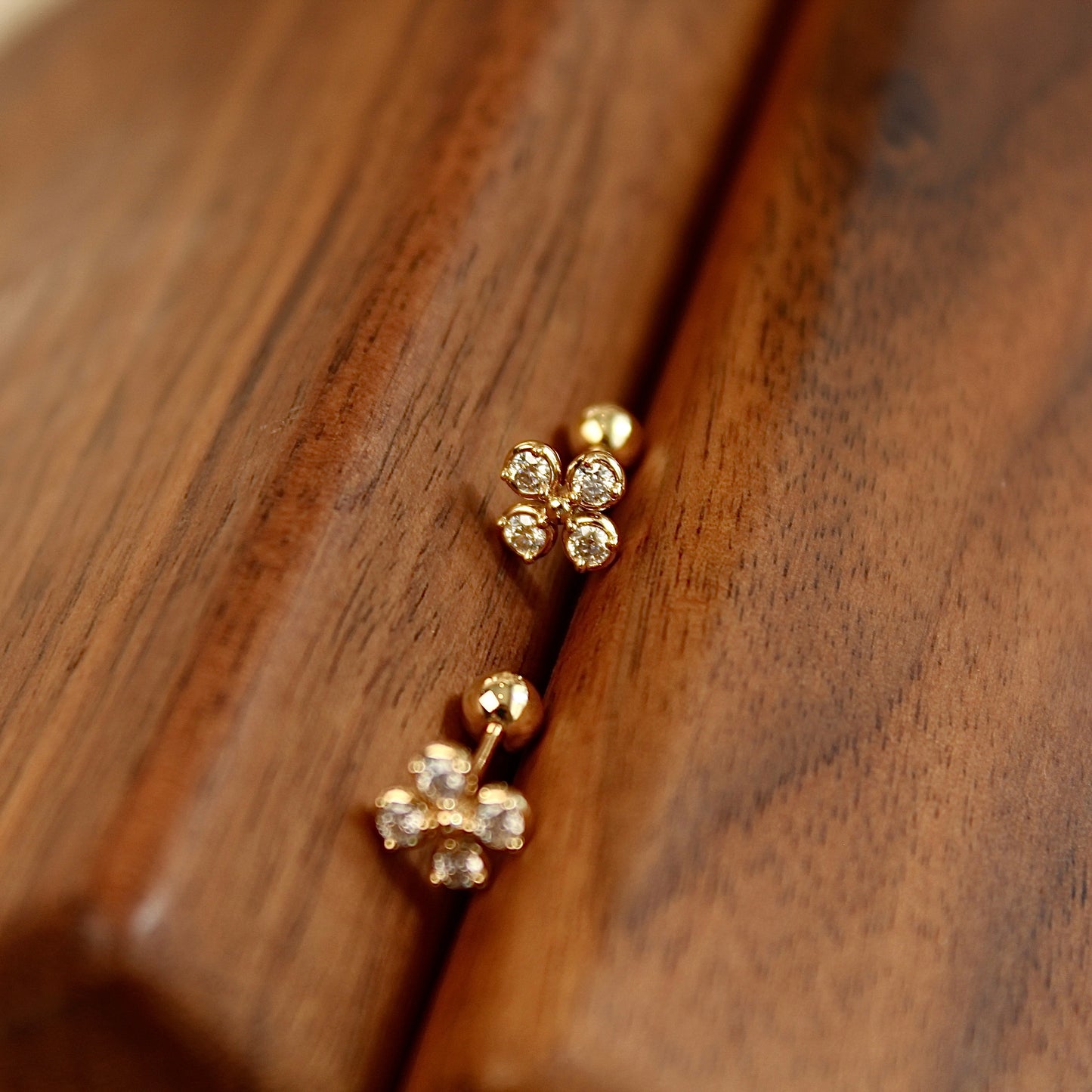 14K Solid Gold Small Clover Earrings
