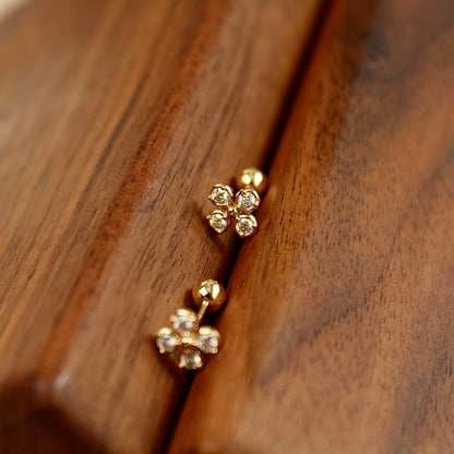 14K Solid Gold Small Clover Earrings