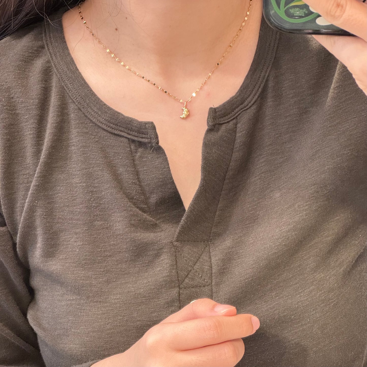 14K Solid Gold Shiny Necklace瓦片链, 45cm