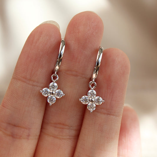 Lucky Clover Moissanite Hoop Earrings