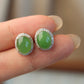 Oval Natural Green Jade Earrings