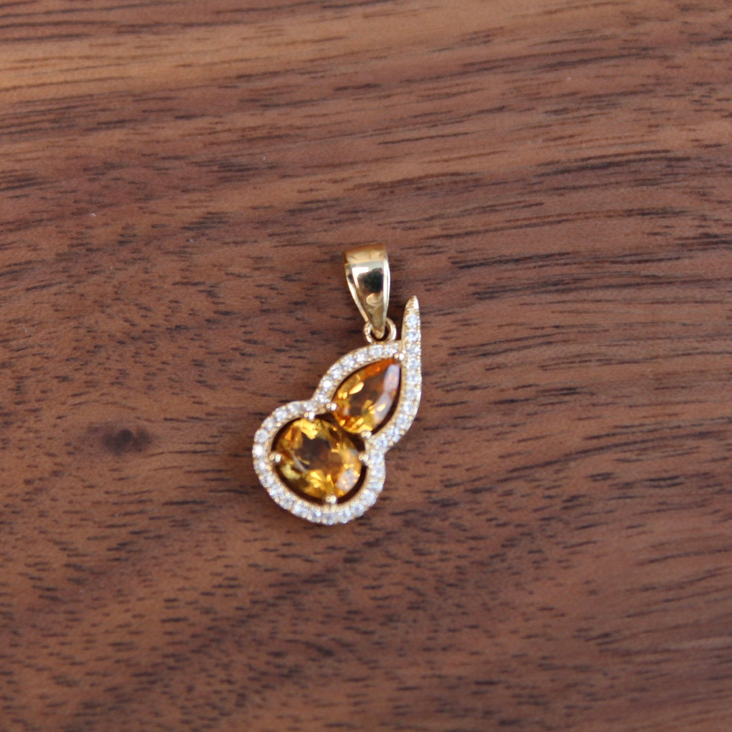 14K Solid Gold Natural Citrine Hulu Pendant