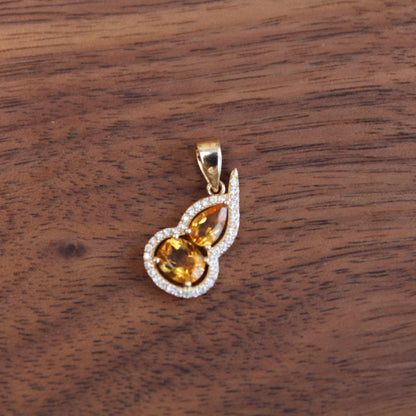 14K Solid Gold Natural Citrine Hulu Pendant