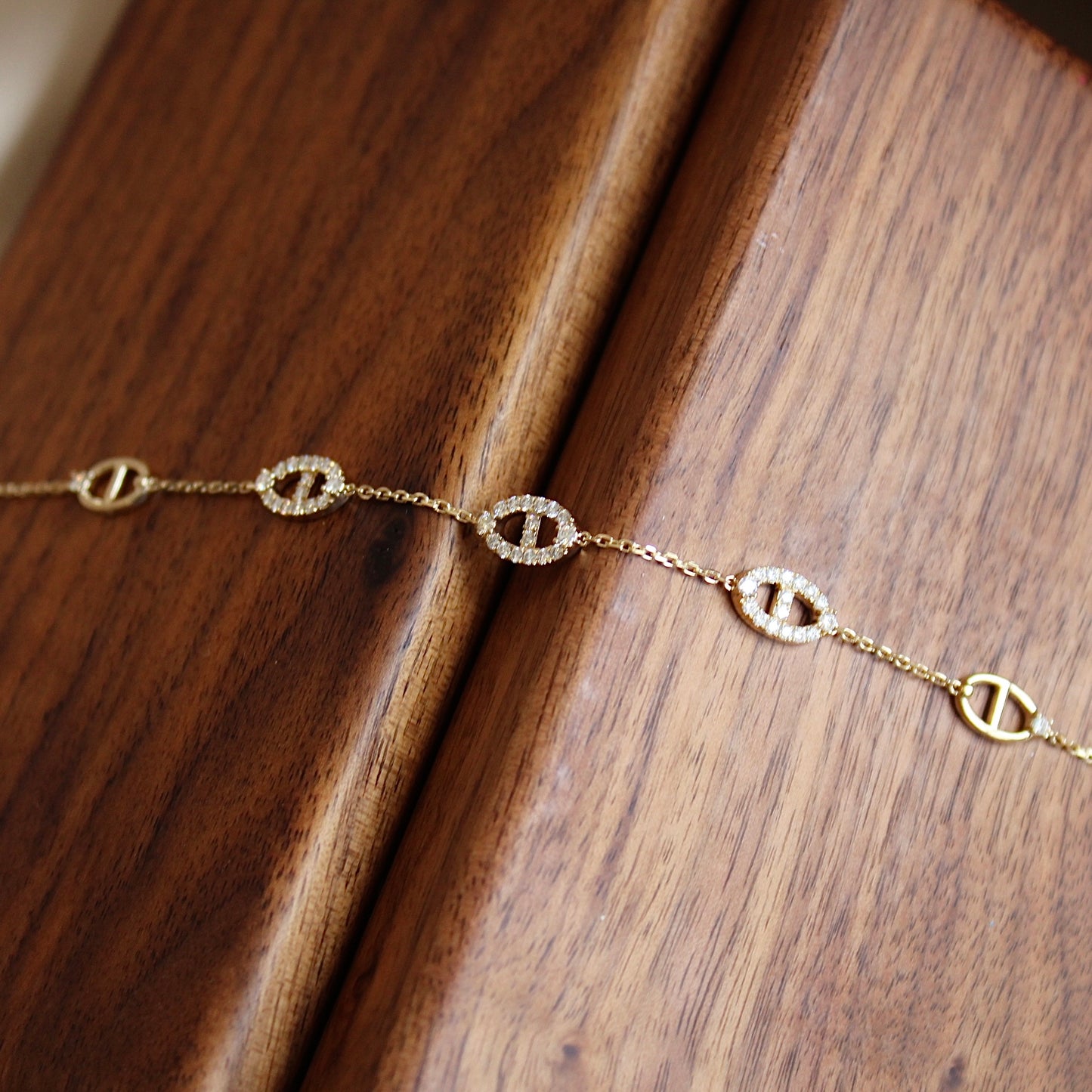 14K Solid Gold Spark Link Bracelet猪鼻子