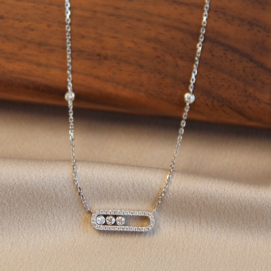 14K Solid White Gold Dancing Stones Necklace