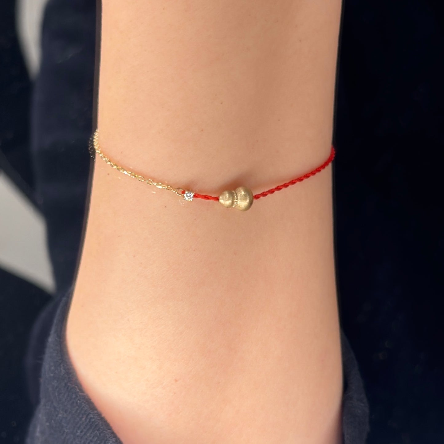 14K Solid Gold Half Line Hulu Bracelet 拉丝葫芦