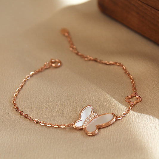 Butterfly Mother of Pearl Bracelet, Rose Gold