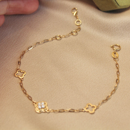 18K Solid Gold Three Clovers Bracelet