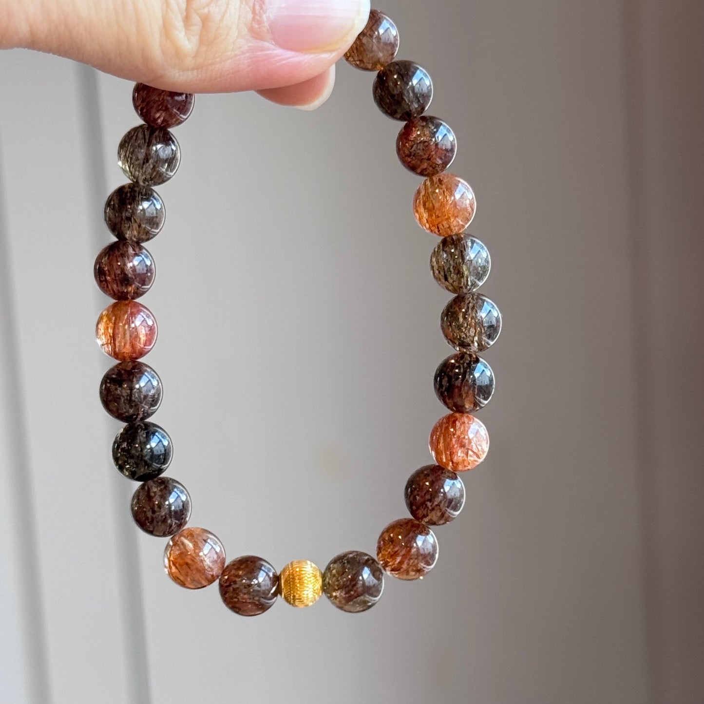 18K Solid Gold Black Rutilated Quartz Bracelet 满色黑金发晶