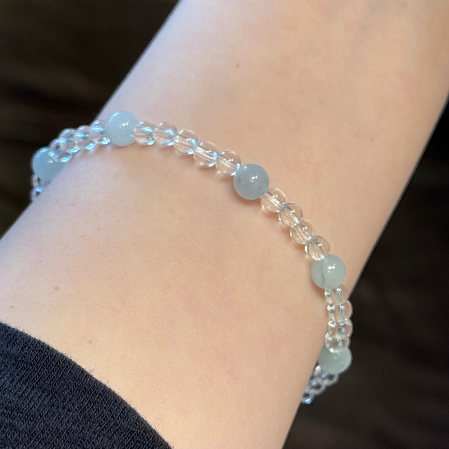 Natural Jadeite & Clear Crystal Bracelet