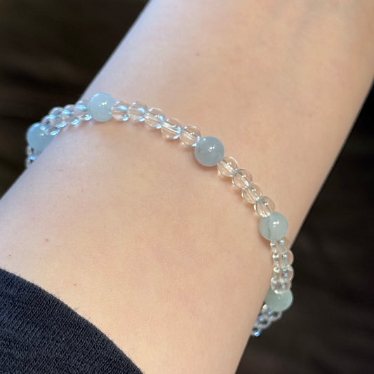 Natural Jadeite & Clear Crystal Bracelet