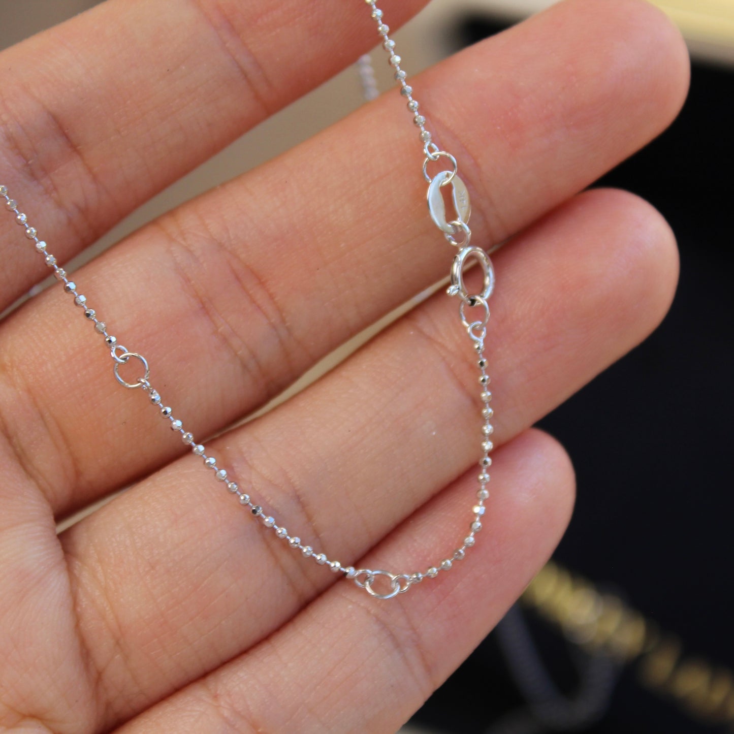 14K Solid White Gold Plain Chain Necklace闪珠链
