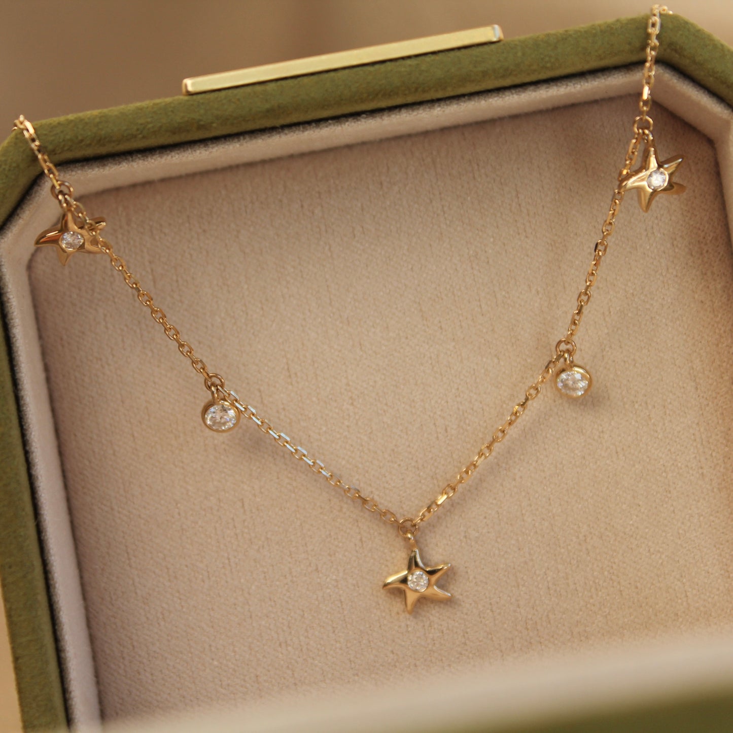 14K Solid Gold Sea Star Bubble Necklace