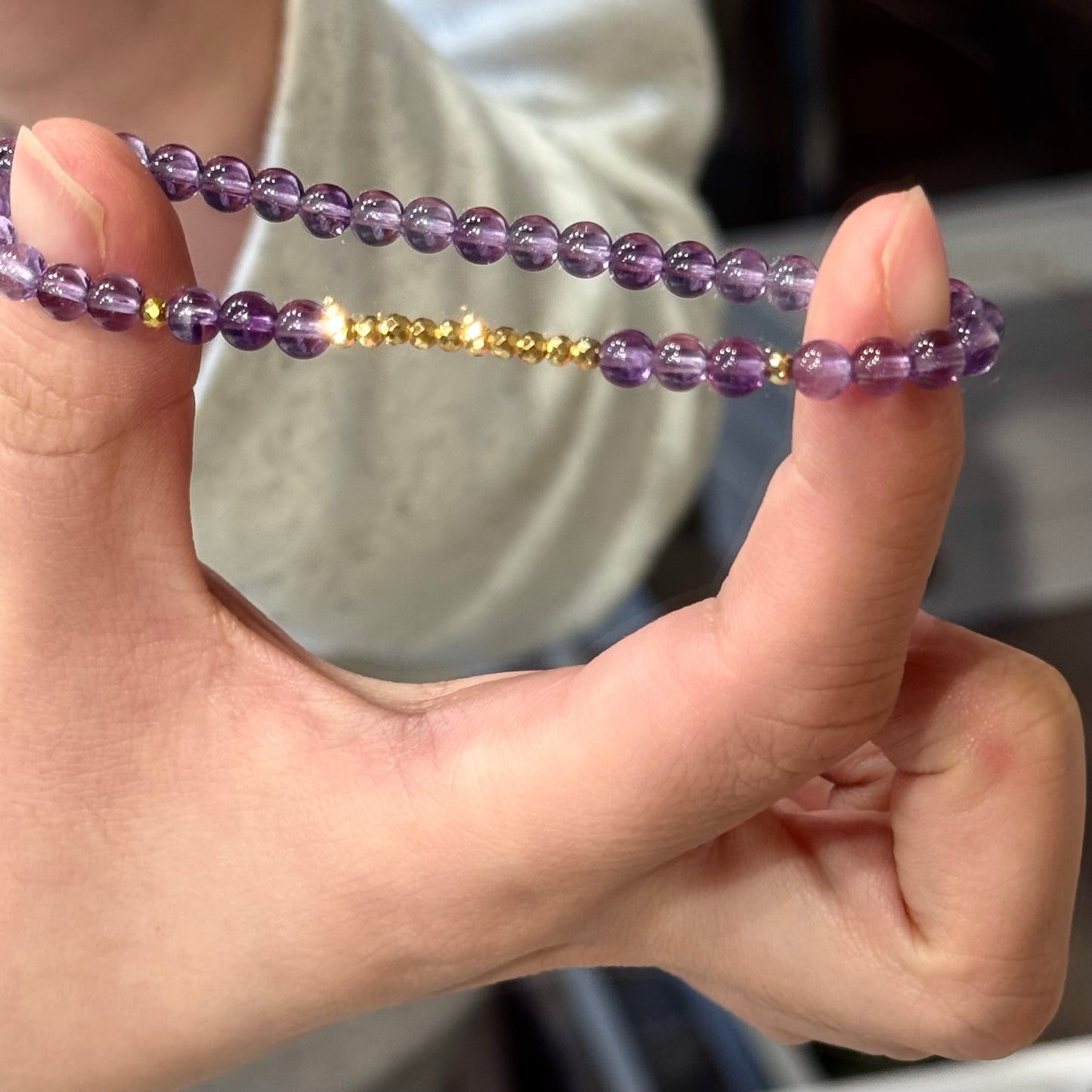 小碎金18K Solid Gold Natural Amethyst Bracelet