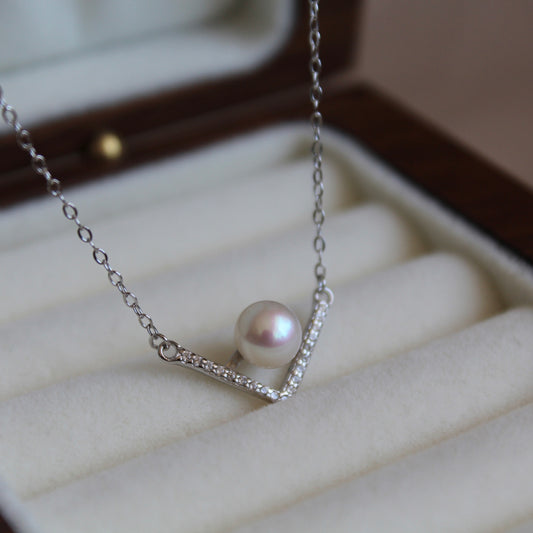 Victory Natural Pearl Necklace, Sterling Silver