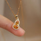 14K Solid Gold Natural Citrine Hulu Pendant