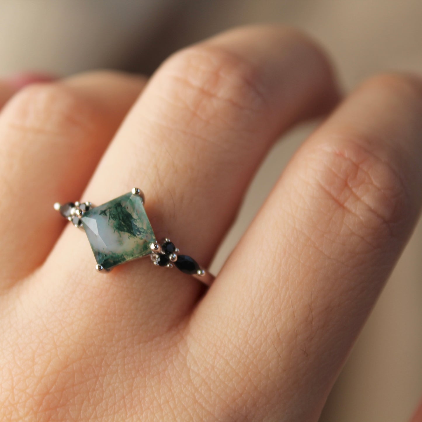 Natural Moss Agate Stackable Ring