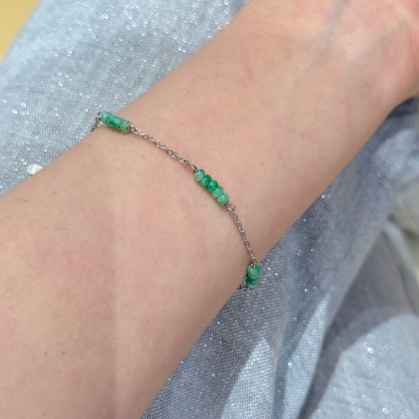 Natural Green Jadeite Beaded Bracelet
