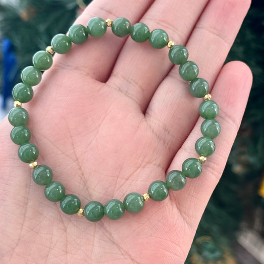 18K Solid Gold Natural Green Jade Bracelet