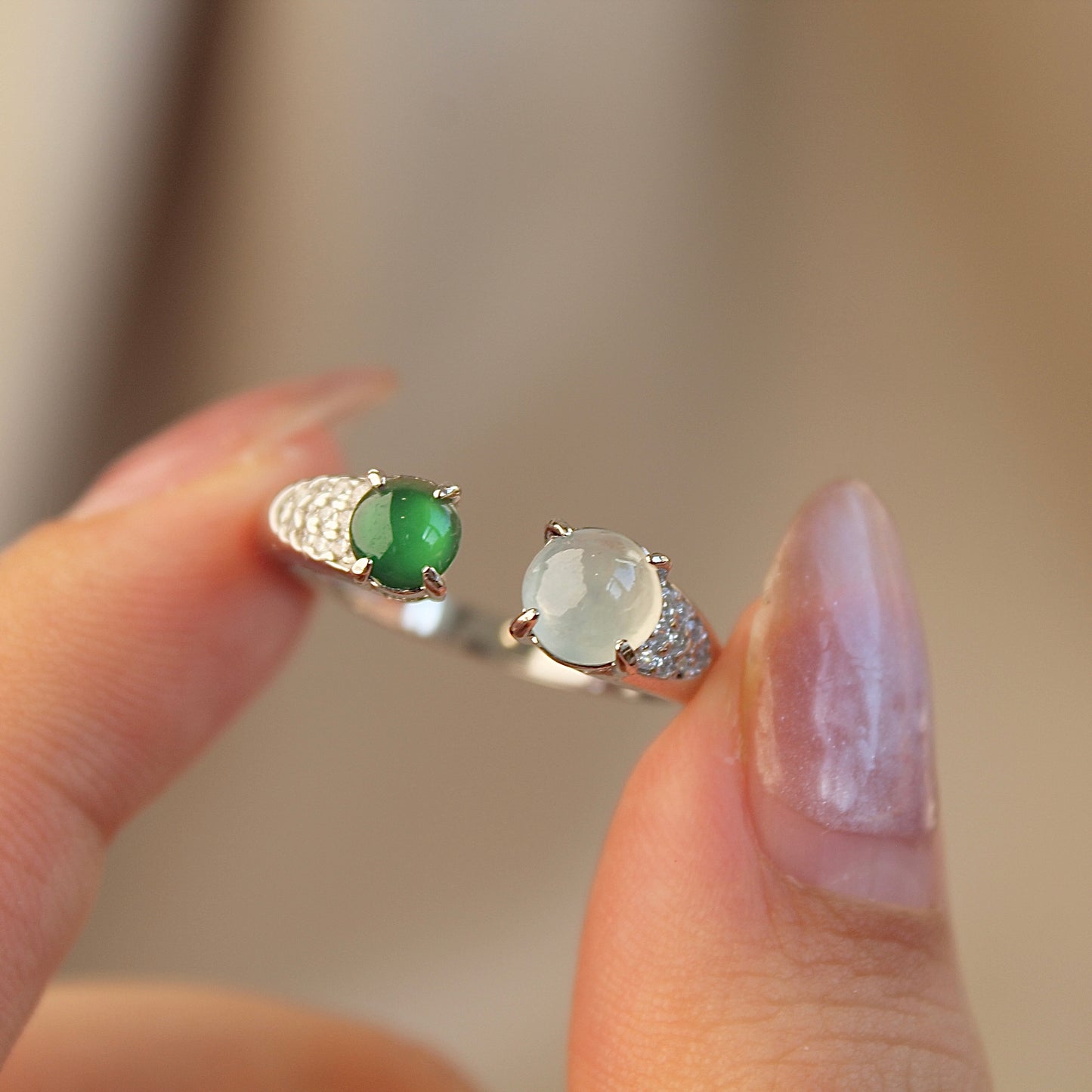 Double Natural Jadeite Adjustable Open Ring