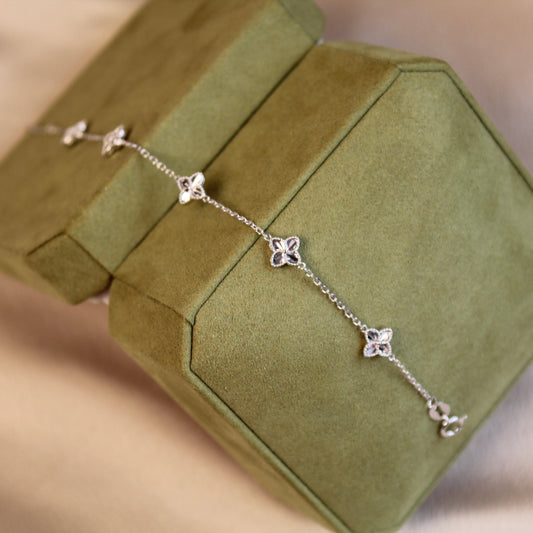14K Solid White Gold Clover Bracelet 双面车花工艺