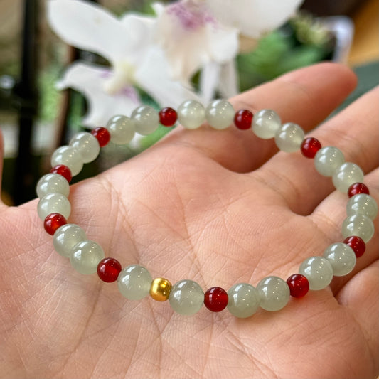 绿肥红瘦Natural Jade Solid Gold Bracelet