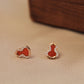 14K Solid Rose Gold Red Agate Hulu Earrings