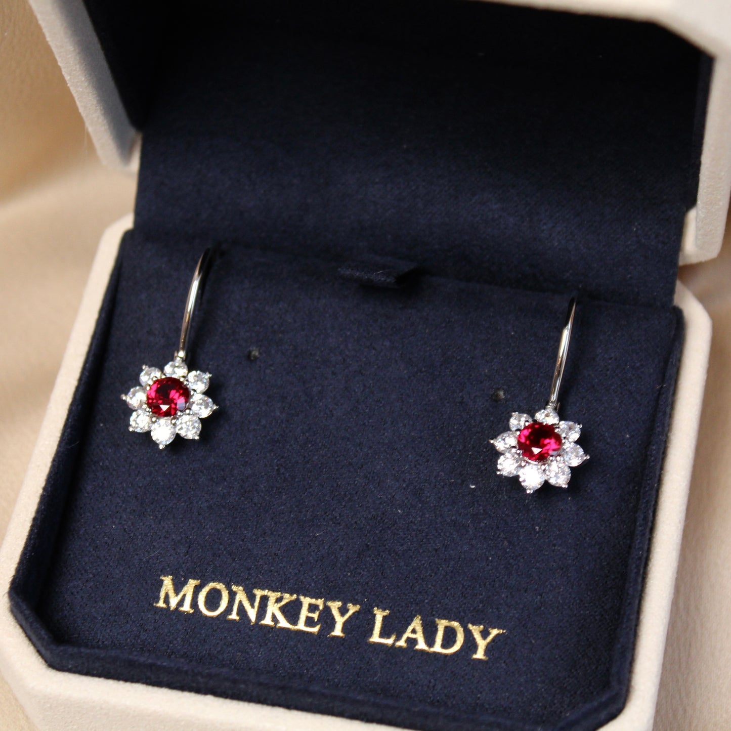 Lab-Grown Ruby Sunflower Drop Earrings