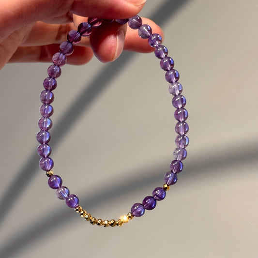 小碎金18K Solid Gold Natural Amethyst Bracelet