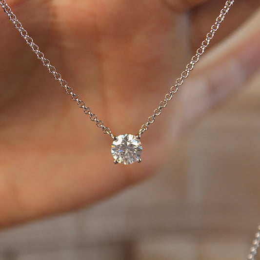 Classic Four Claw Moissanite Necklace, 1 Carat