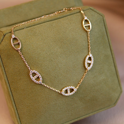 14K Solid Gold Spark Link Bracelet猪鼻子
