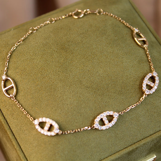 14K Solid Gold Spark Link Bracelet猪鼻子