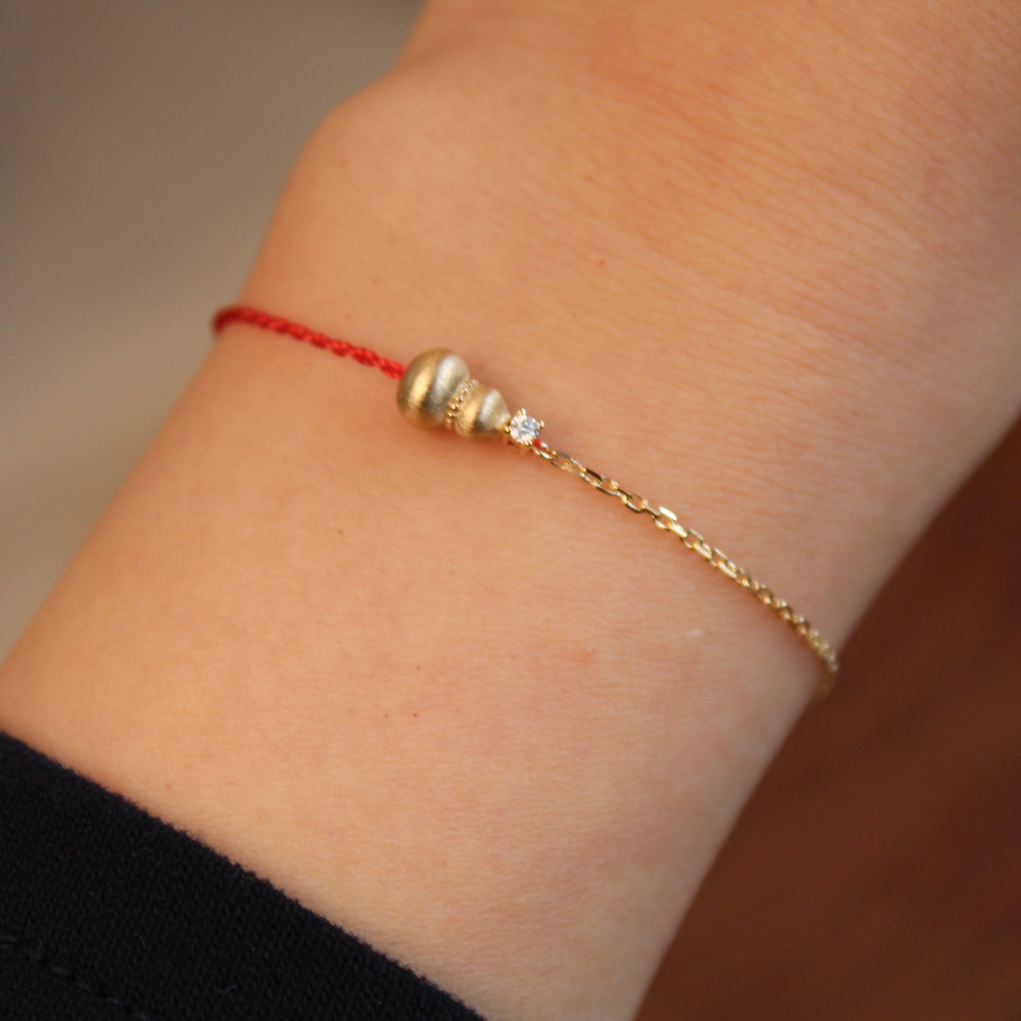 14K Solid Gold Half Line Hulu Bracelet 拉丝葫芦