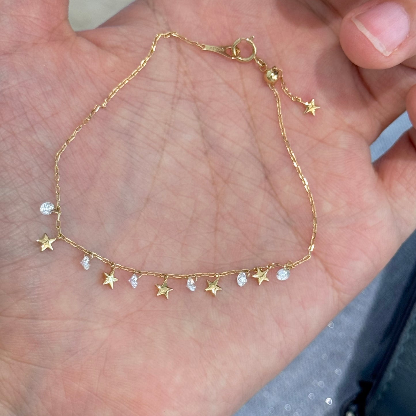 18K Solid Gold Star Lab-Grown Diamond Bracelet