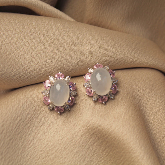 Sunflower Oval Natural Jadeite Earrings