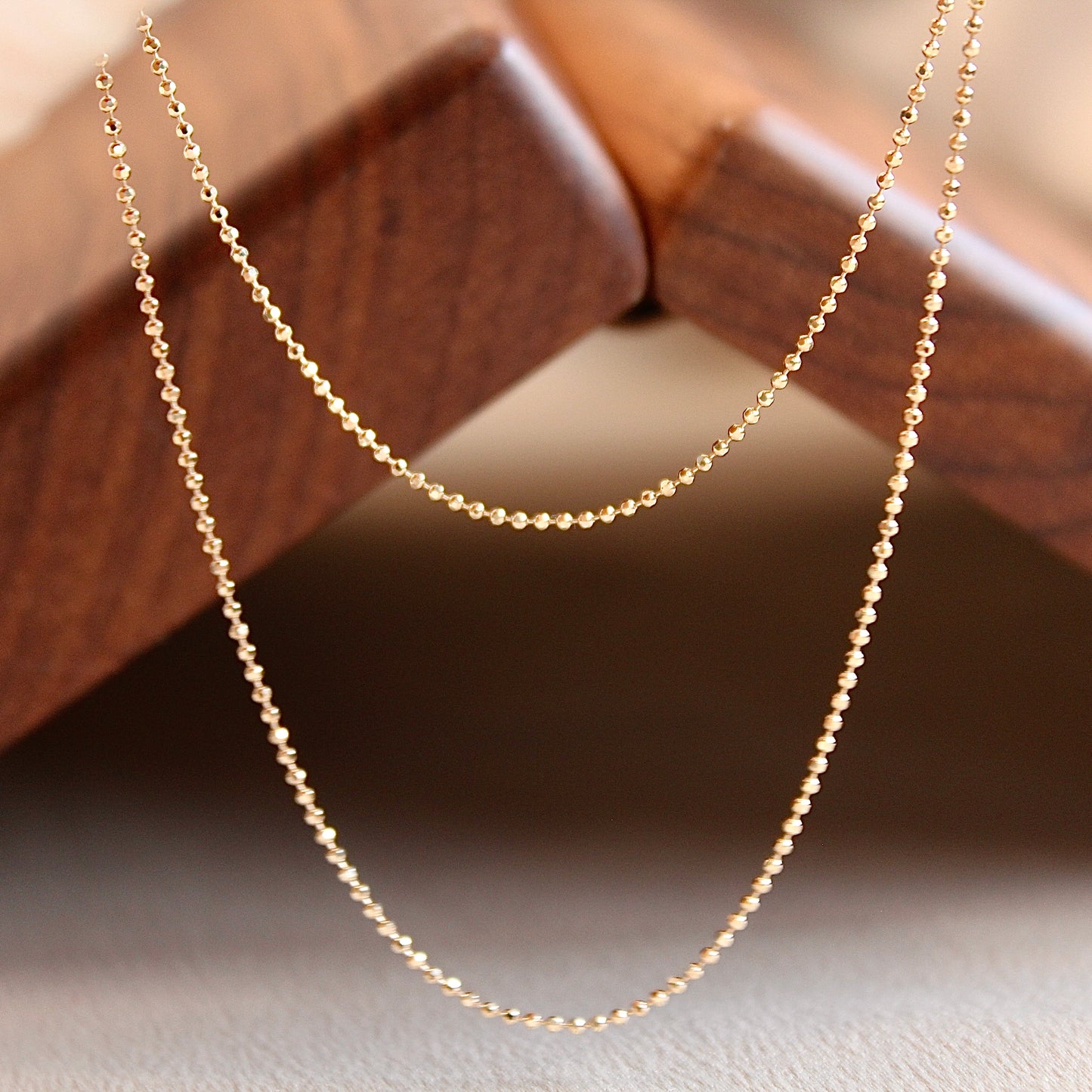 14K Solid Gold Plain Chain Necklace闪珠链