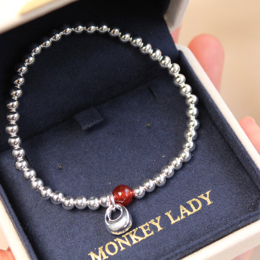 小银坨 Red Agate Silver Beads Bracelet