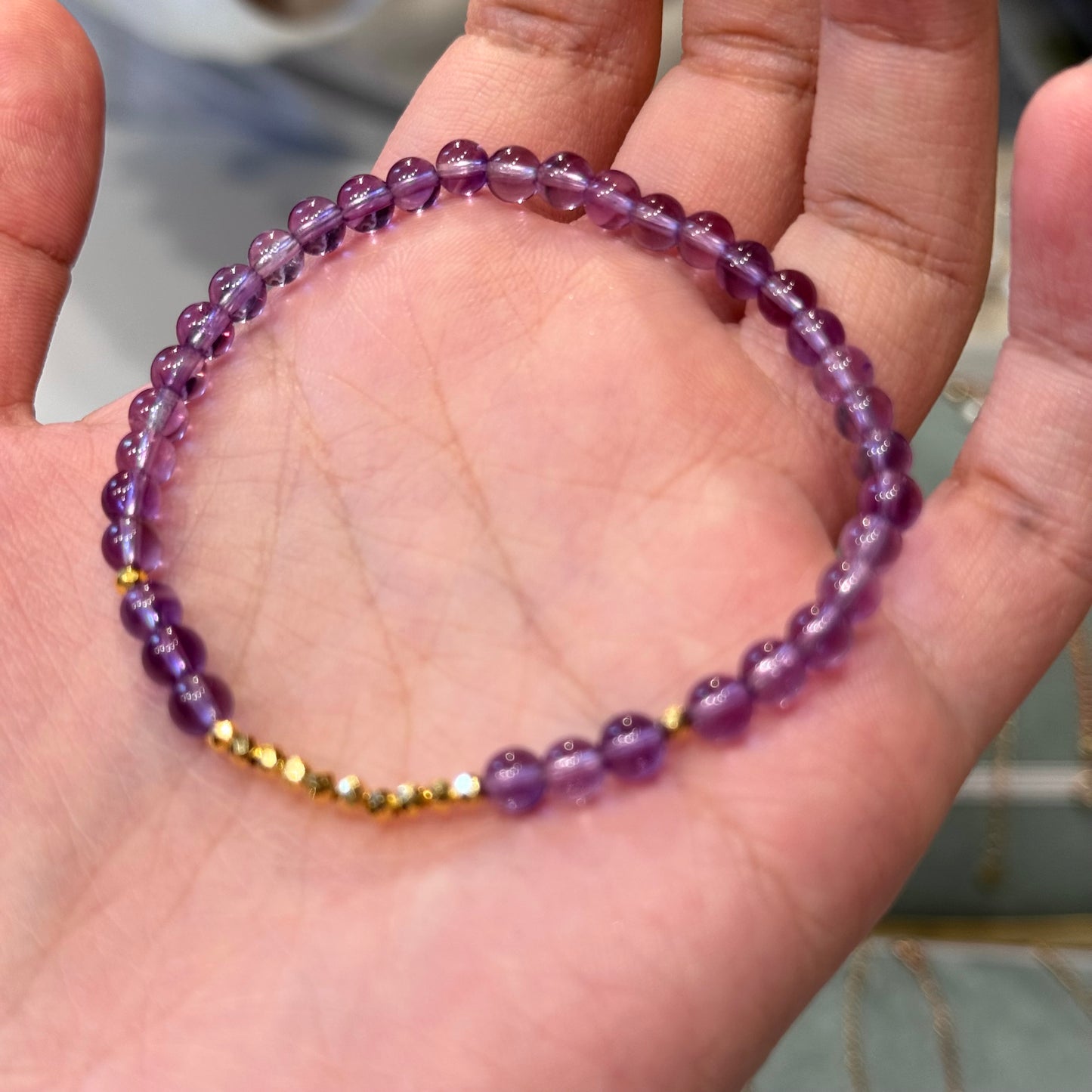 小碎金18K Solid Gold Natural Amethyst Bracelet